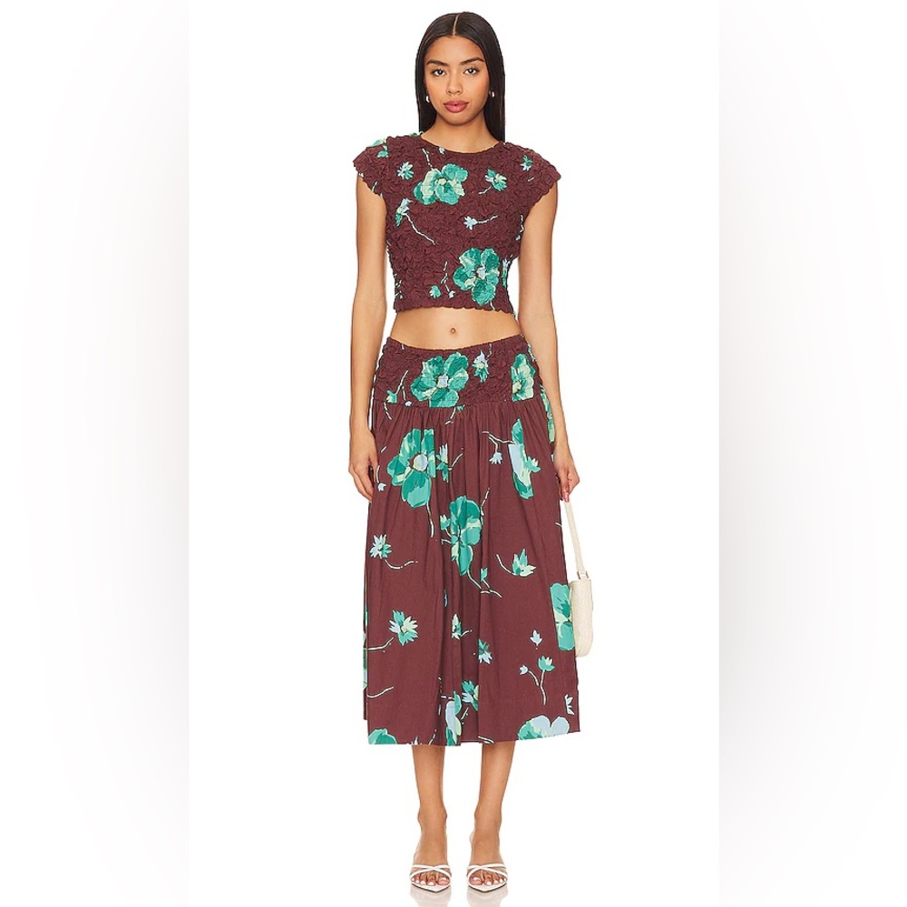 Floral Two-Piece Set with Green Accents